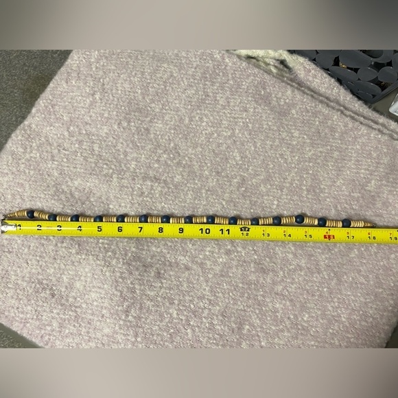 WOODEN Bead Necklace, Blue and Natural Colours, 18 inches - Picture 4 of 4